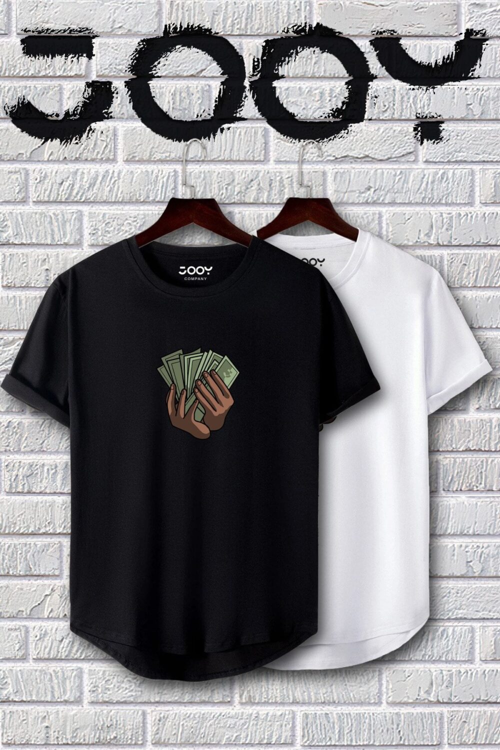 Siyah Beyaz Oval Kesim Para Tasarım Tshirt Ikili Set