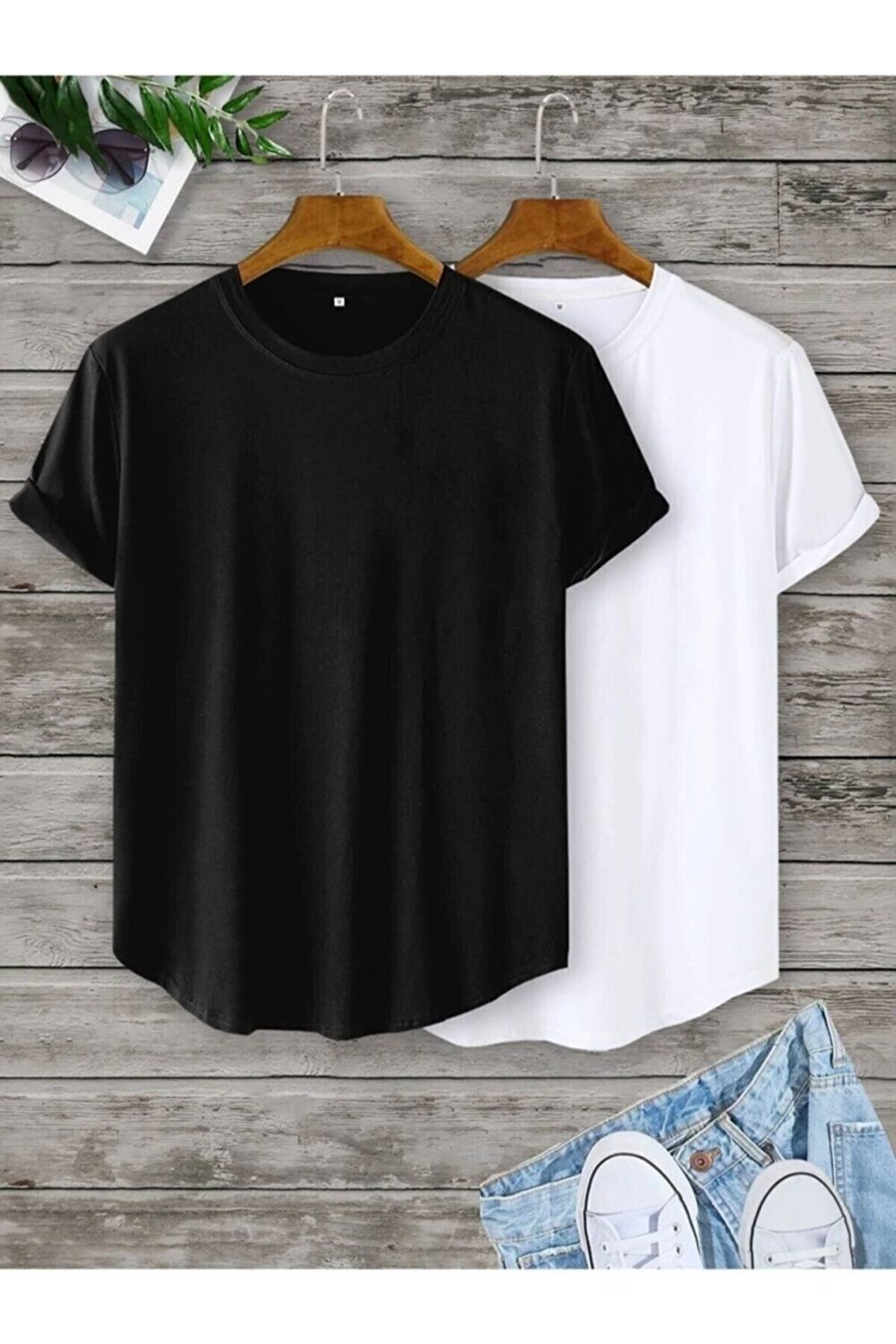 Siyah Beyaz Oval Kesim Tshirt 2’li Set