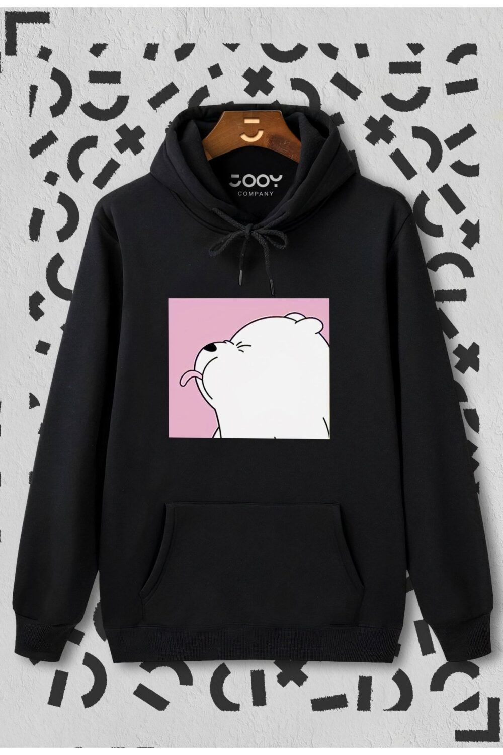 Siyah Ice Bear Baskılı Kapüşonlu Sweatshirt Hoodie