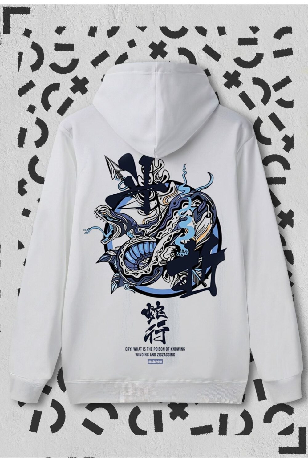 Snake Baskılı Beyaz Kapüşonlu Sweatshirt Hoodie