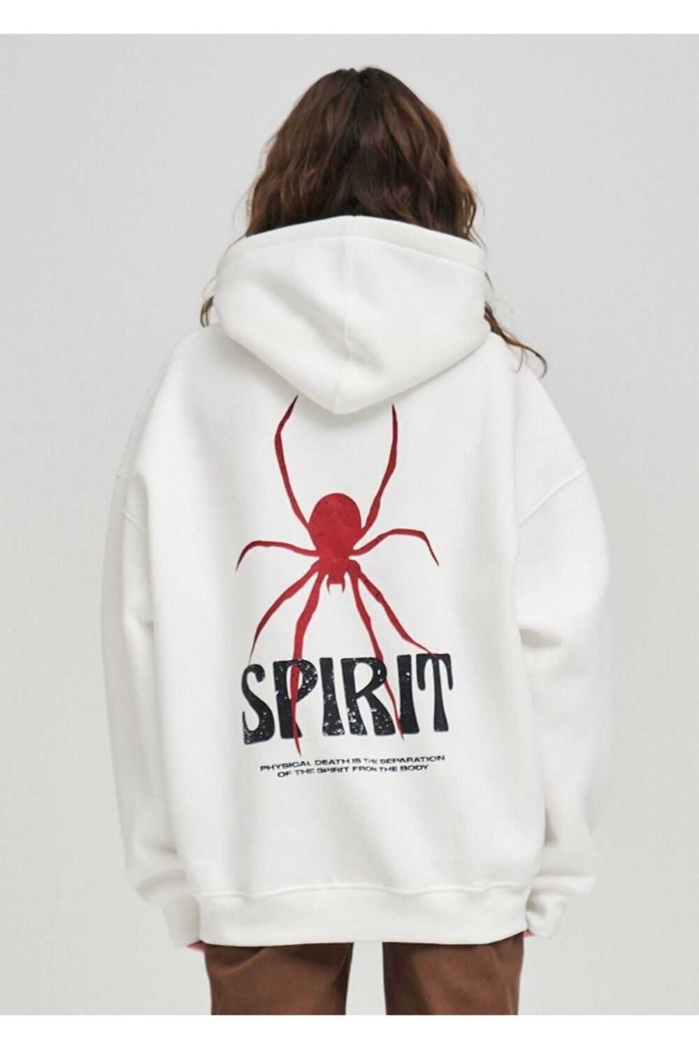 Spirit Baskılı Beyaz Kapüşonlu Sweatshirt Hoodie