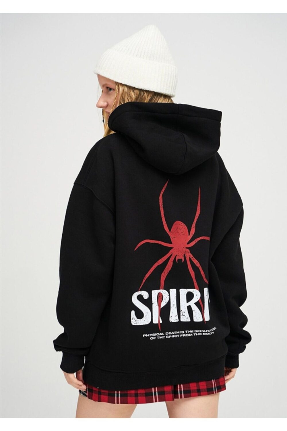 Spirit Baskılı Siyah Kapüşonlu Sweatshirt Hoodie