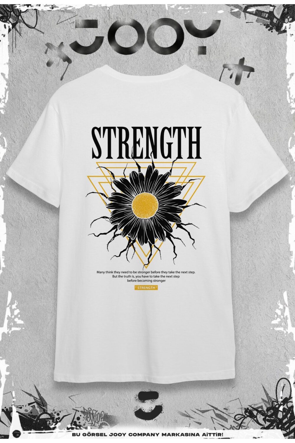 Strength Flower Tasarım Beyaz Oversize Tshirt