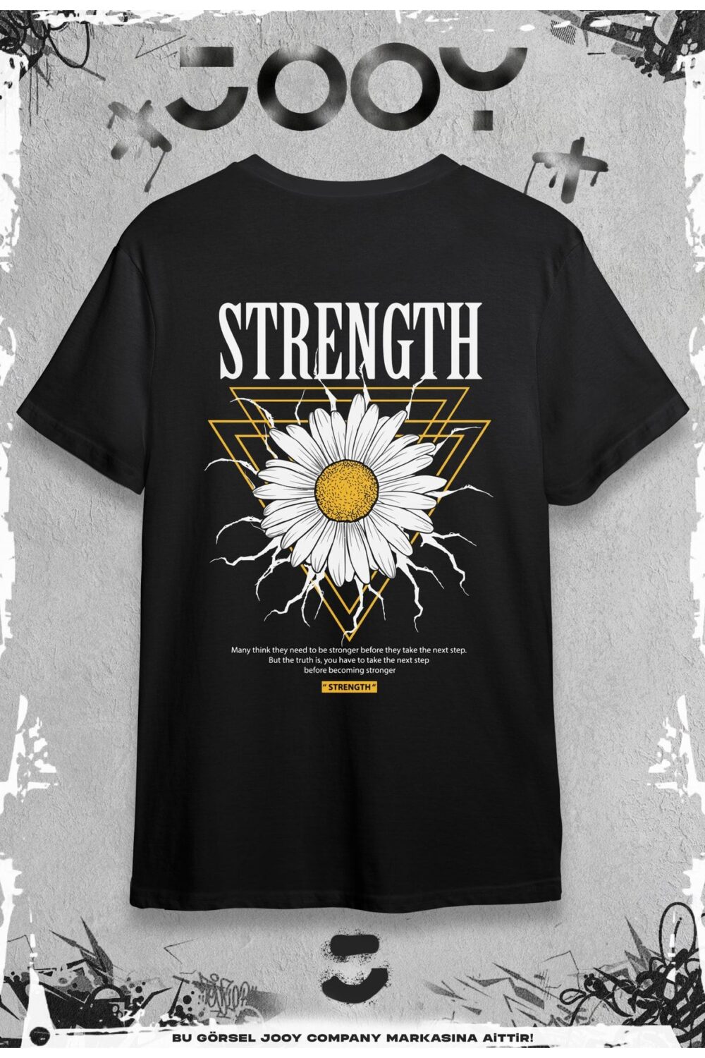 Strength Flower Tasarım Siyah Oversize Tshirt