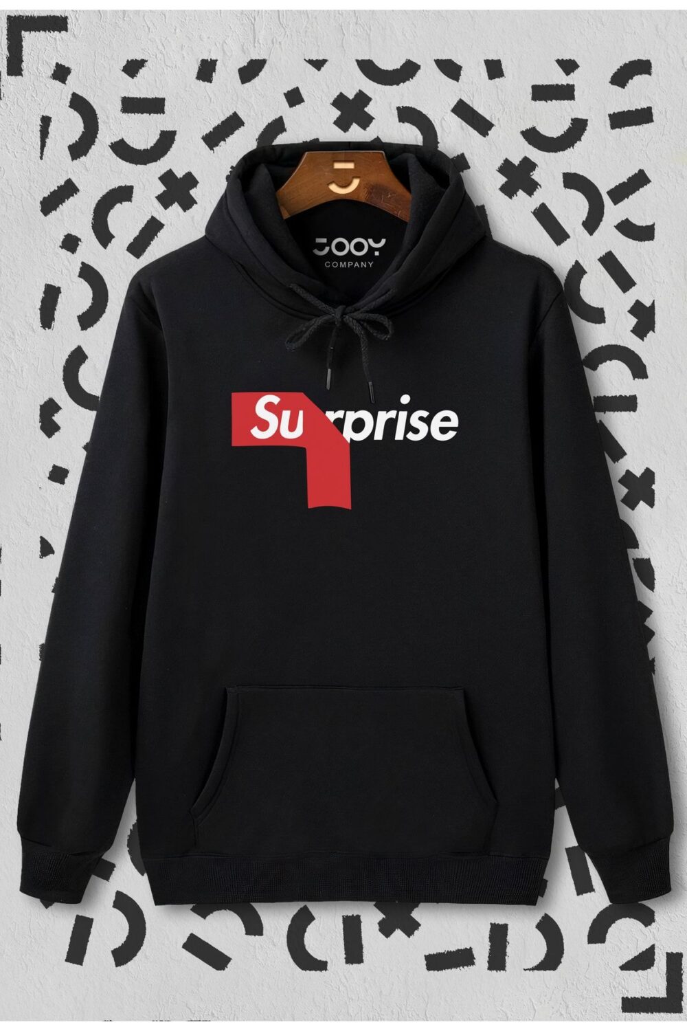 Suprise Baskılı Siyah Kapüşonlu Sweatshirt