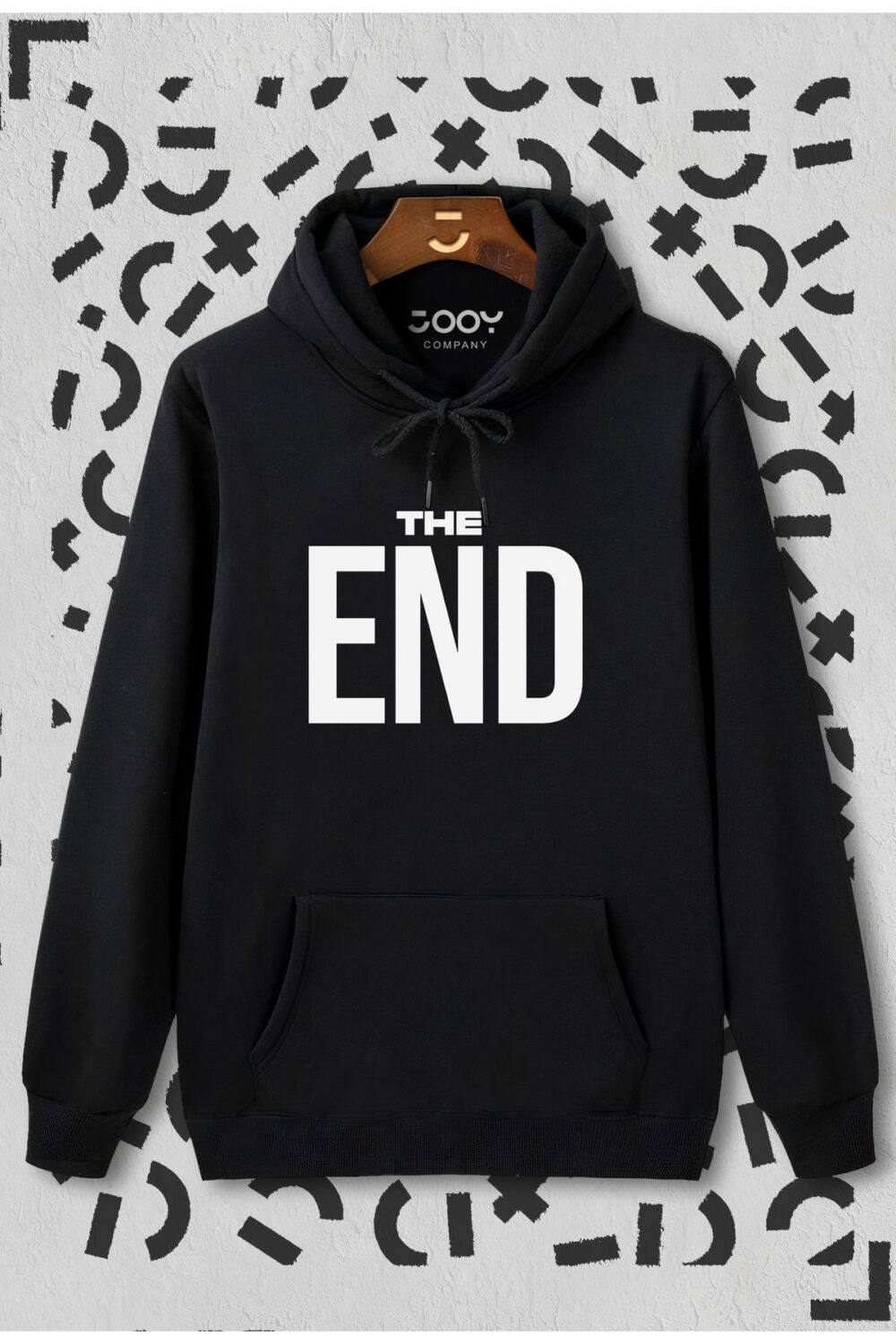 The End Baskılı Siyah Kapüşonlu Sweatshirt