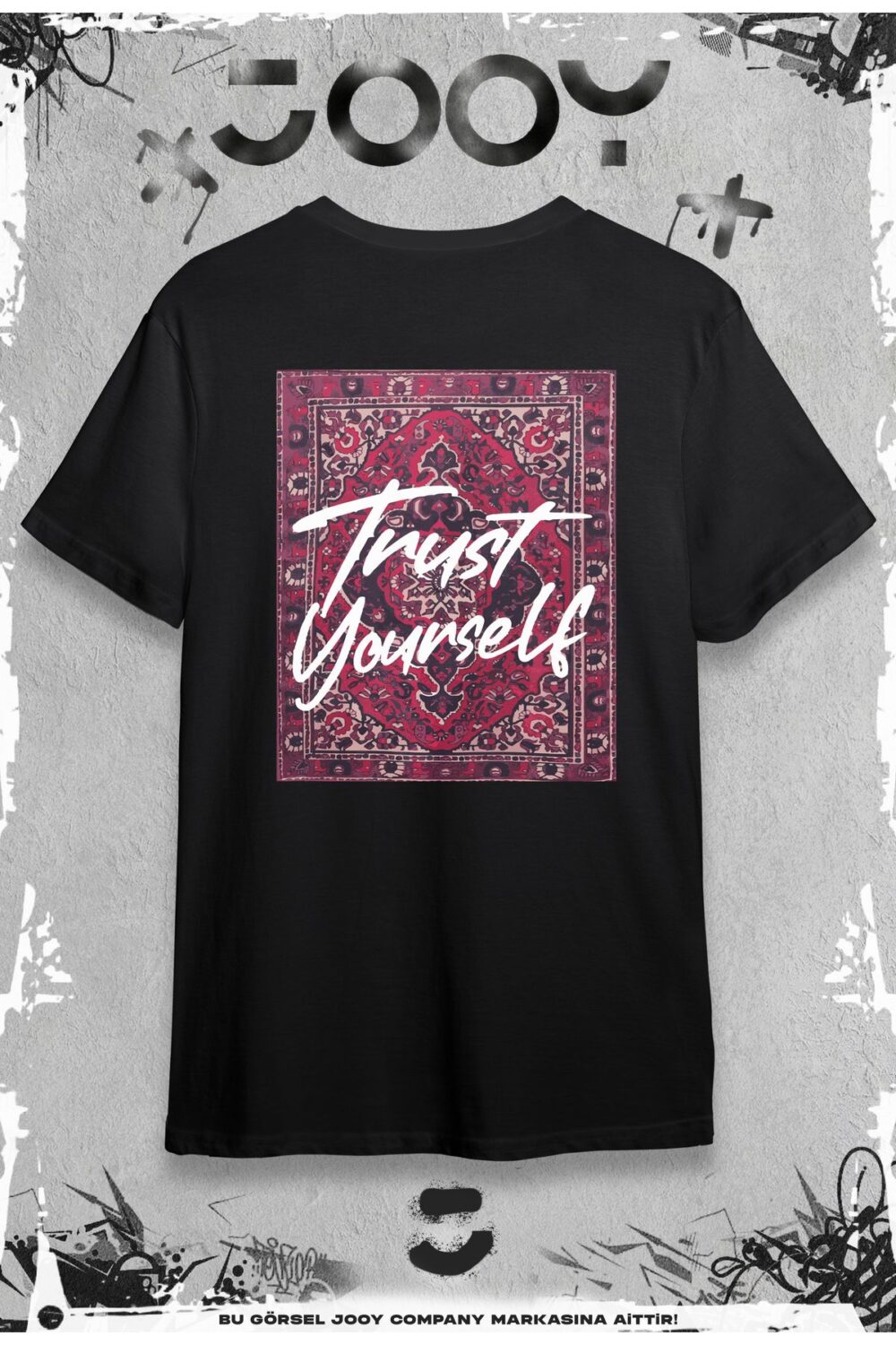 Trust Yourself Halı – Kilim Tasarım Siyah Oversize Tshirt