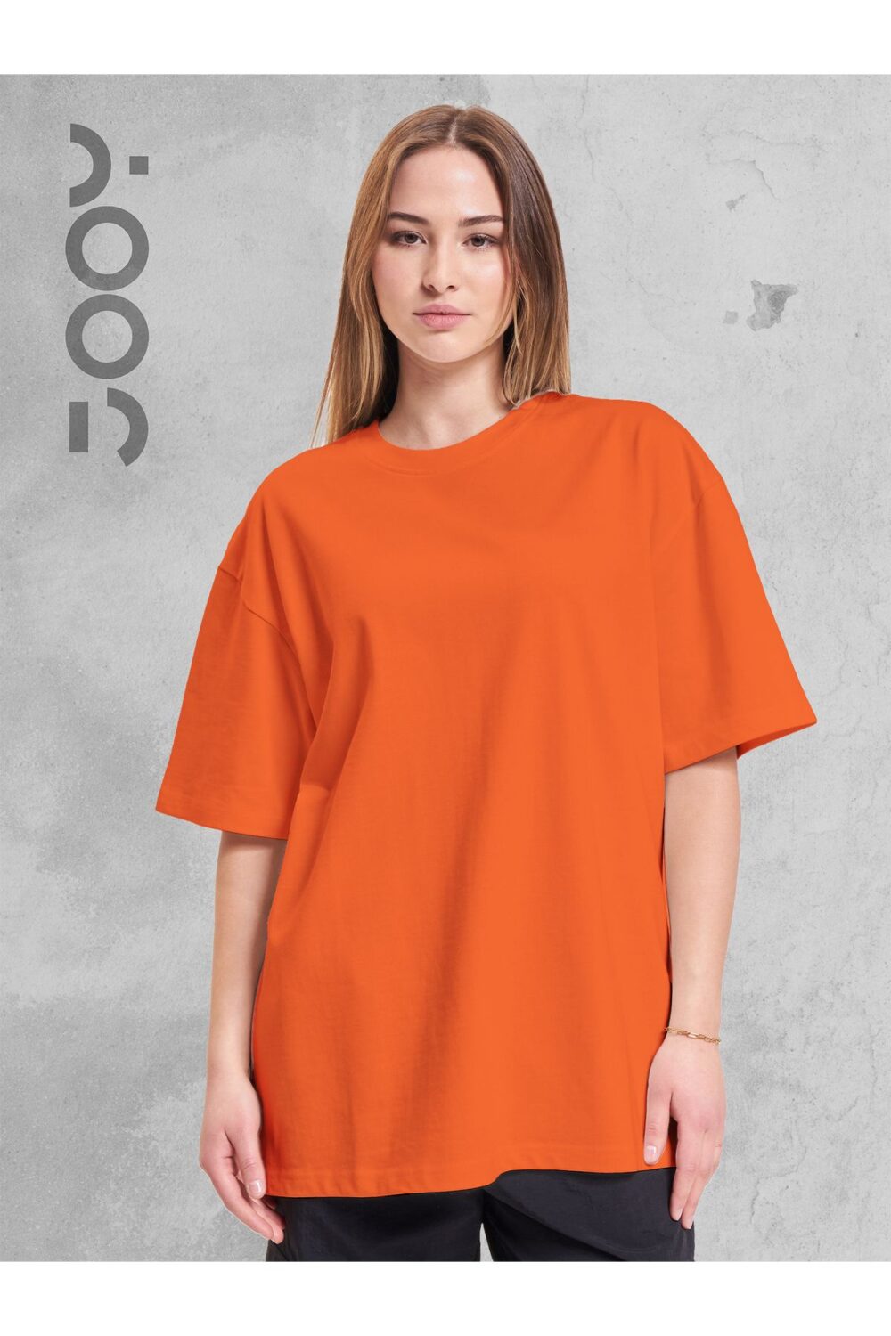 Turuncu Orange Bisiklet Yaka Oversize Boyfriend Basic Tshirt