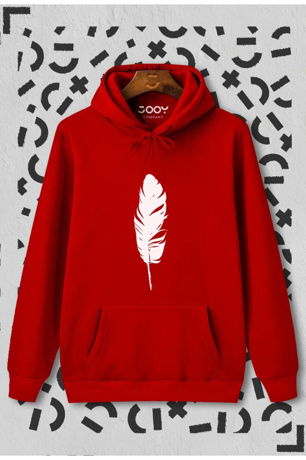 Tüy Baskılı Kırmızı Kapüşonlu Sweatshirt