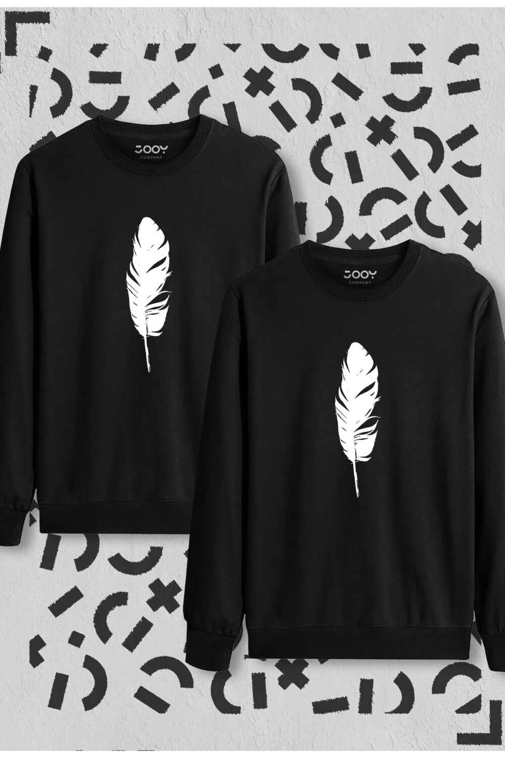 Tüy Baskılı Siyah Bisiklet Yaka Sweatshirt 2’li Set