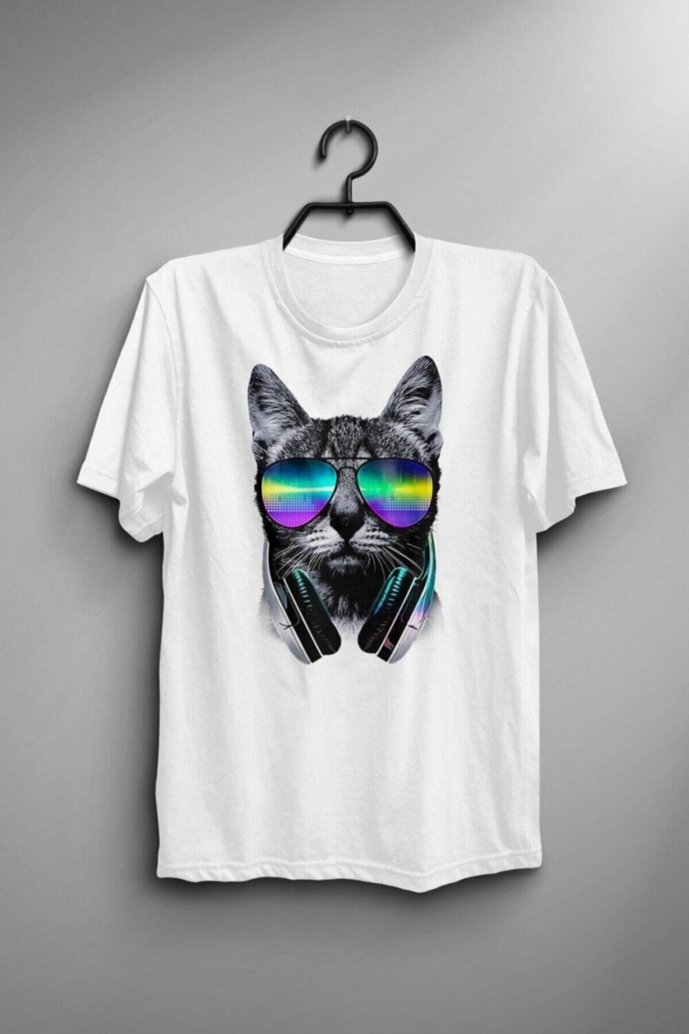 Unisex Beyaz Kedi Model Illüstrasyon Grafik Baskılı T-shirt