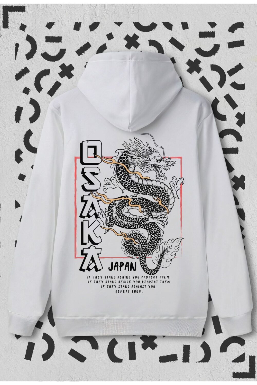 Unisex Beyaz Osaka Baskılı Kapüşonlu Sweatshirt