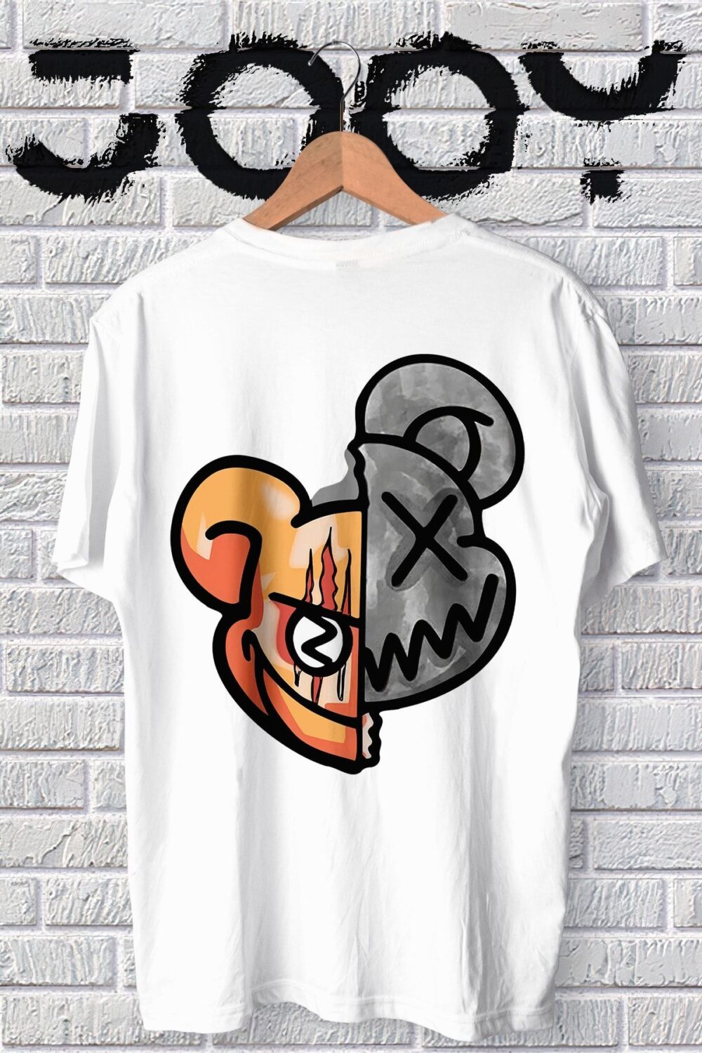 Unisex Beyaz Scary Mouse Baskılı Tshirt