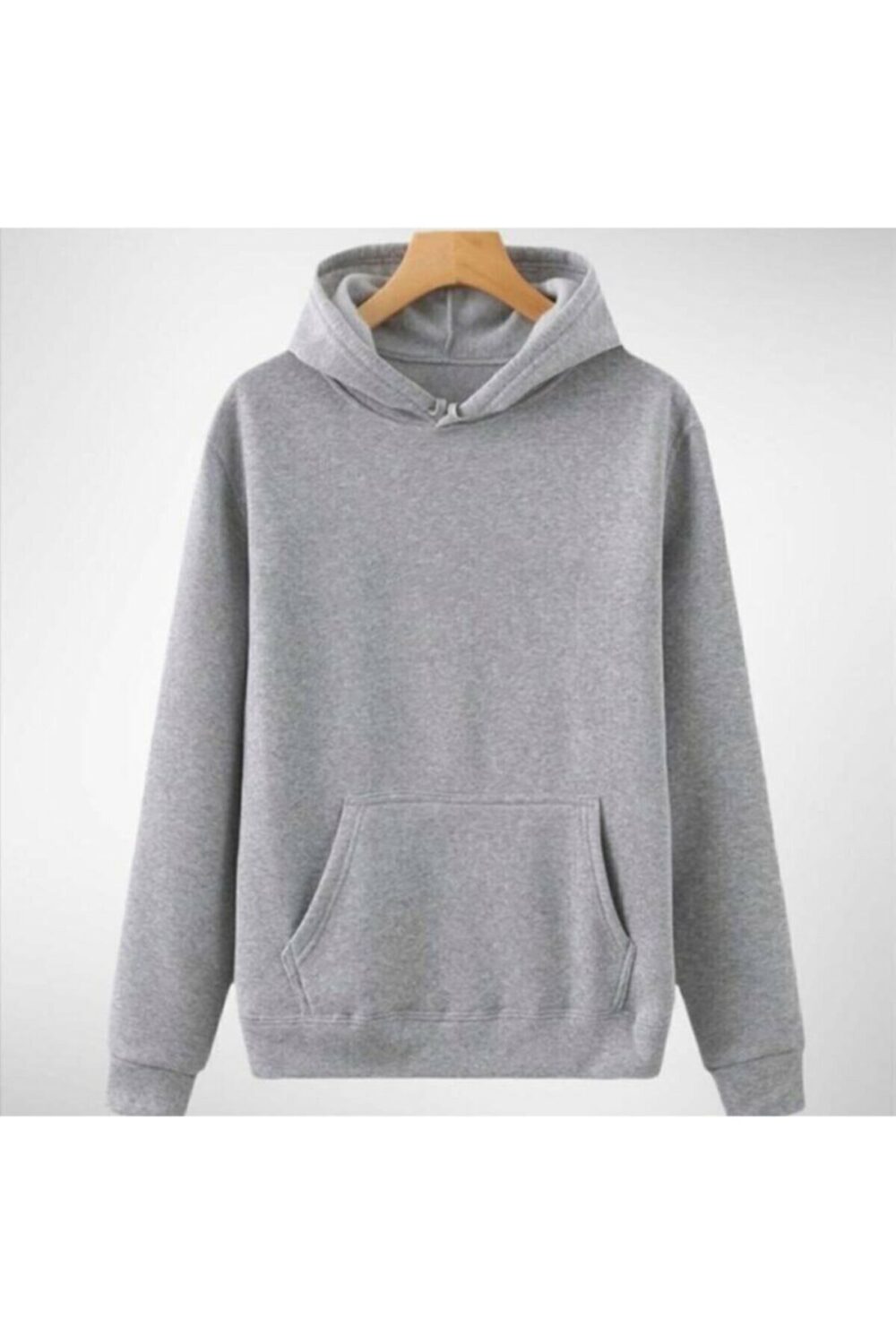 Unisex Düz Gri Kapşonlu Sweatshirt – Hoodie