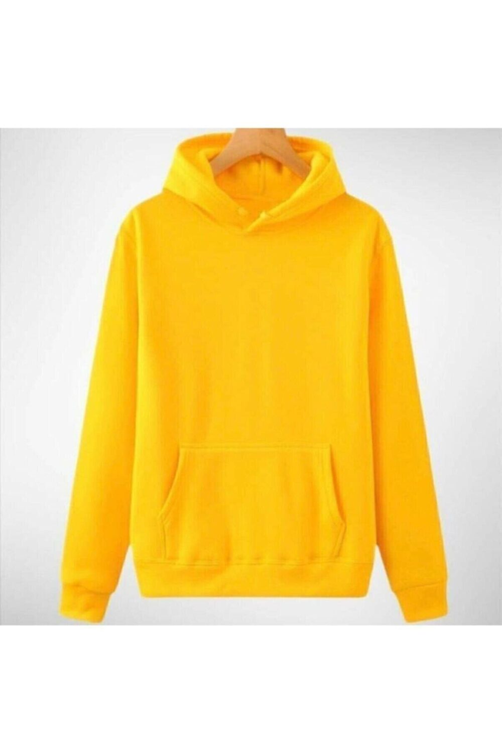 Unisex Düz Sarı Kapşonlu Sweatshirt – Hoodie