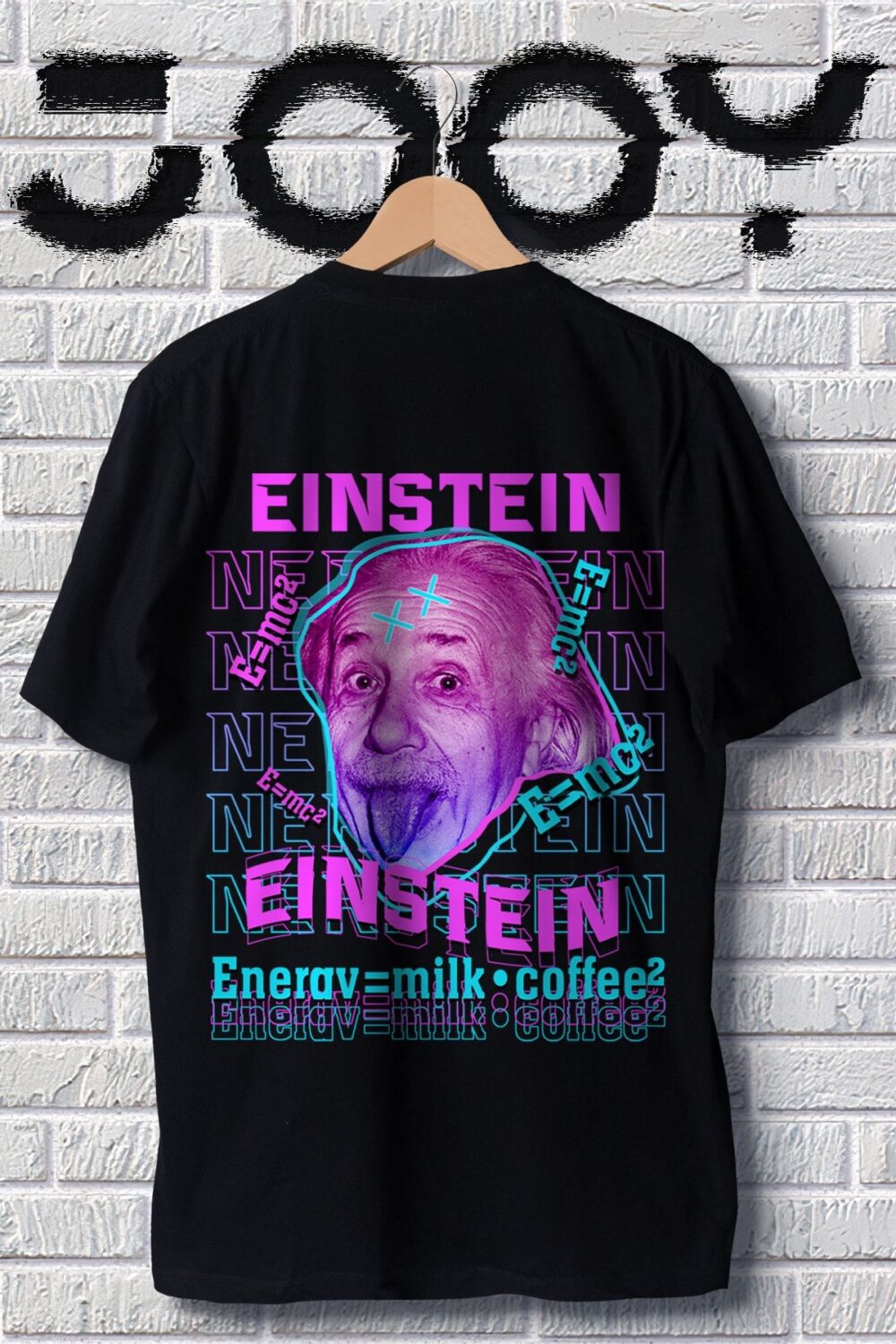 Unisex Einstein Tasarım Siyah Tshirt