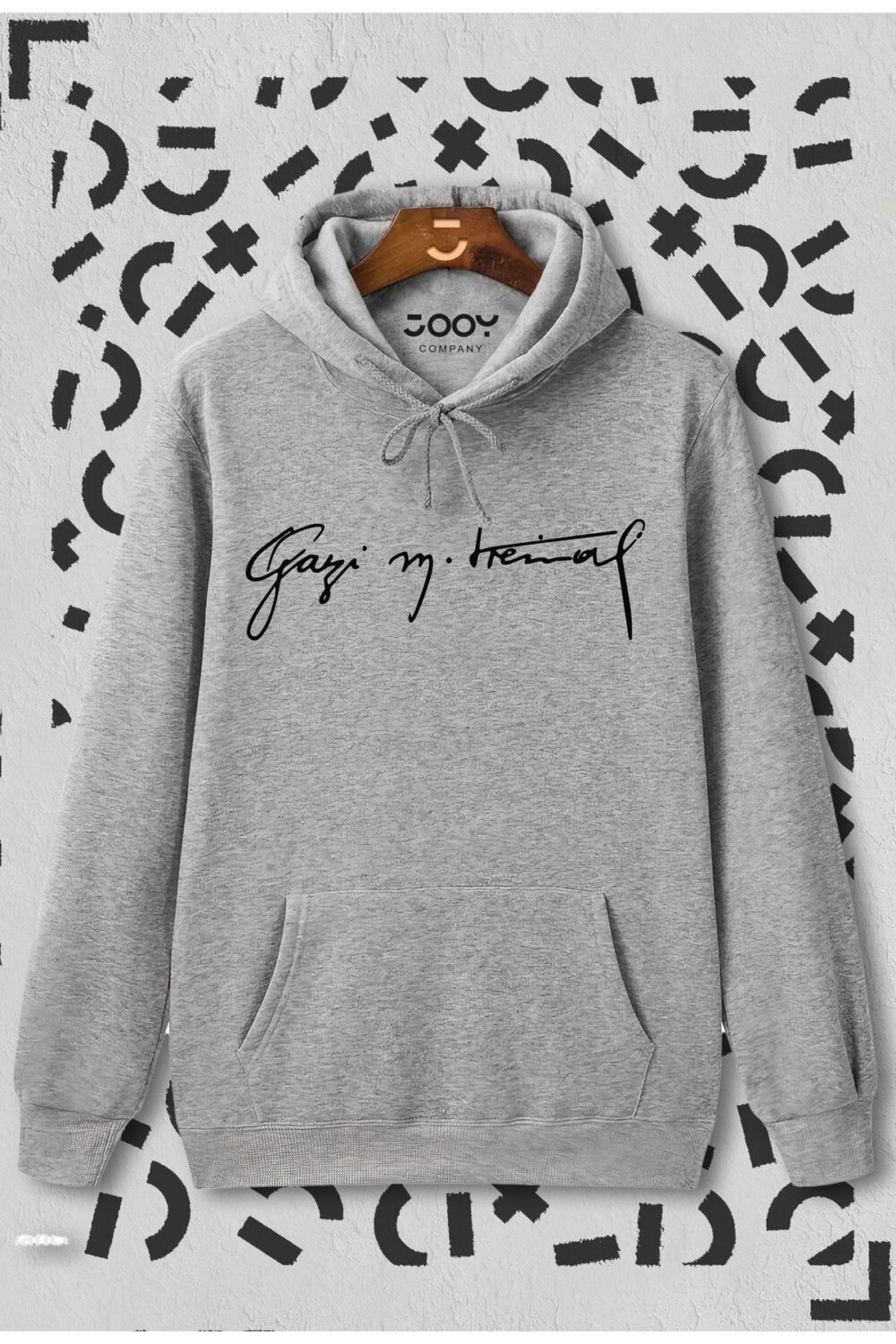 Unisex Gri Gazi M.kemal Atatürk Imza Kapüşonlu Sweatshirt Hoodie