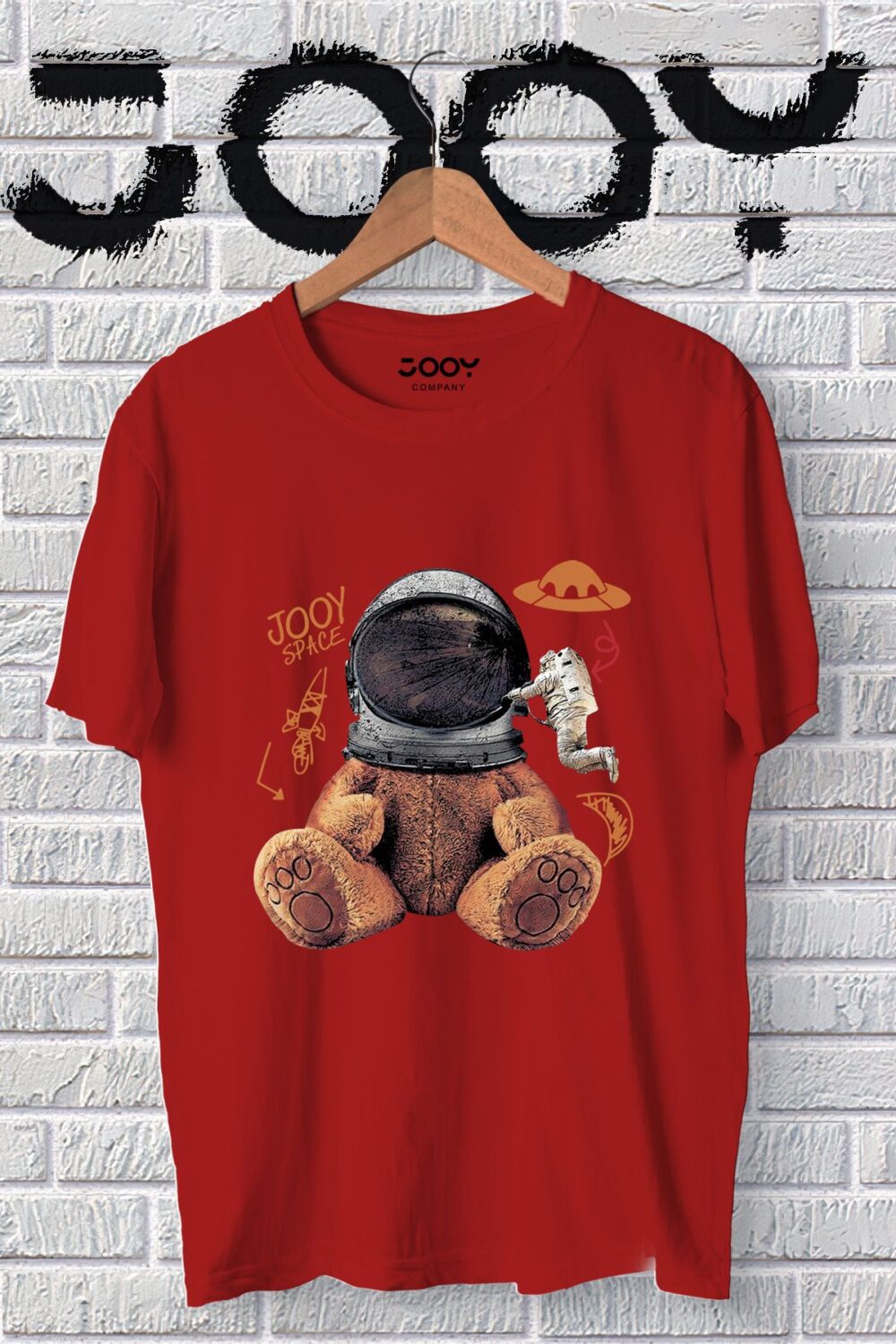 Unisex Kırmızı Astronot Ayıcık Oversize Tshirt