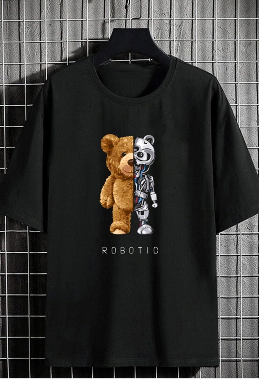 Unisex Robotic Bear Siyah Tshirt