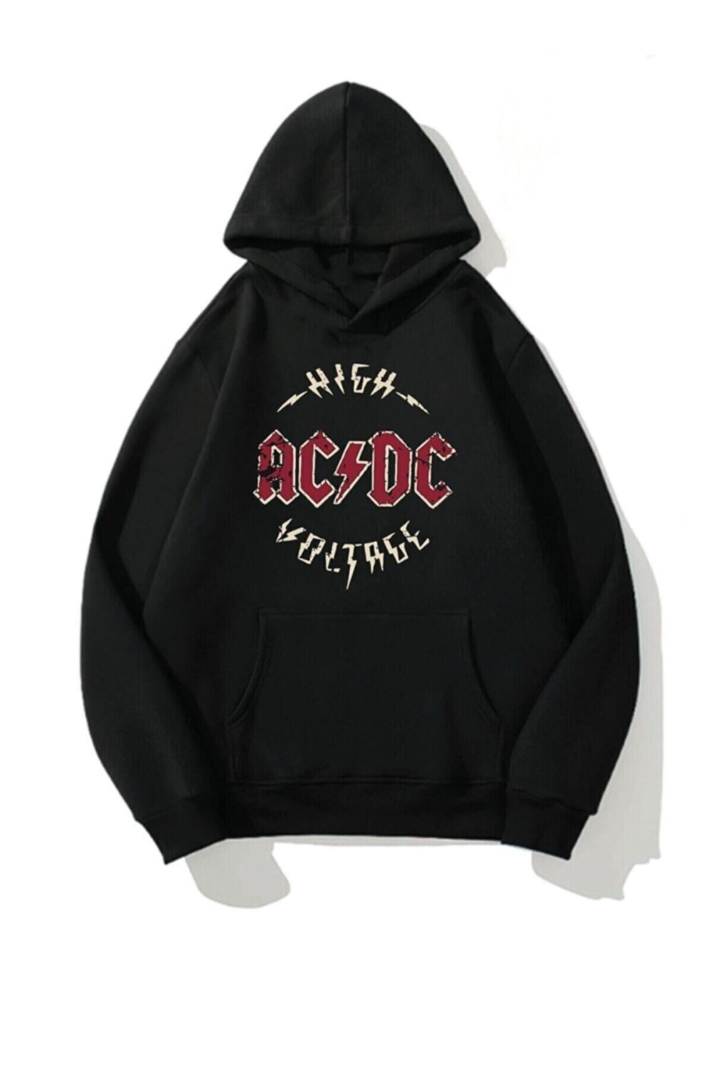 Unisex Siyah Acdc High Voltage Rock Metal Kapüşonlu Sweatshirt