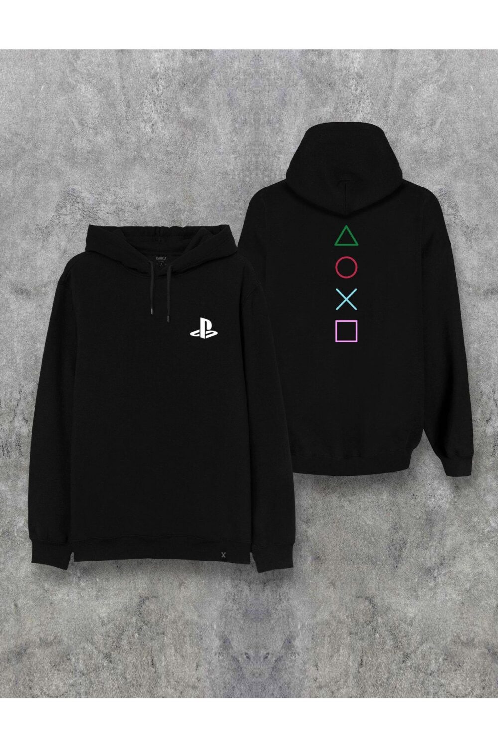 Unisex Siyah Playstation Baskılı Kapüşonlu Sweatshirt