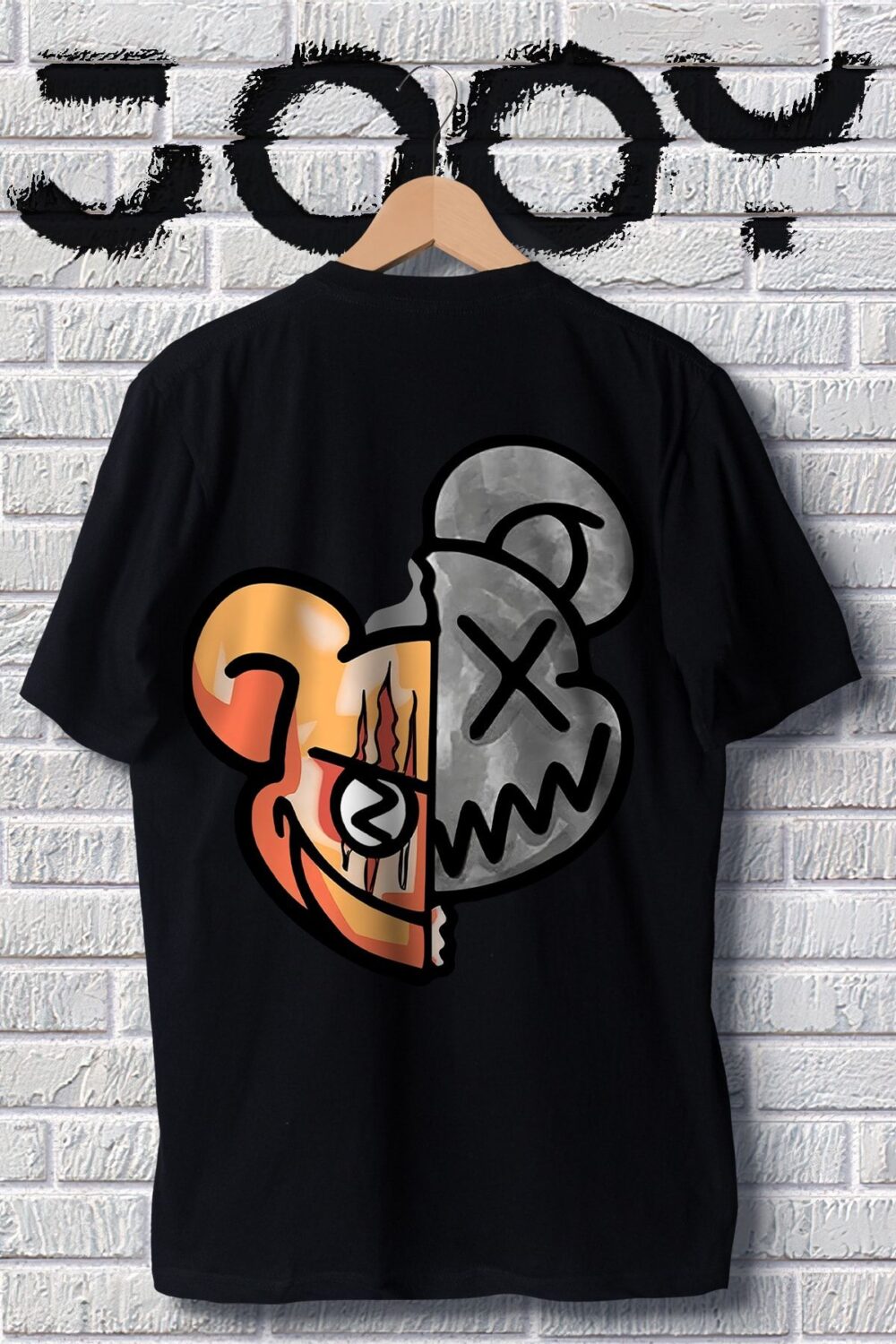 Unisex Siyah Scary Mouse Baskılı Tshirt