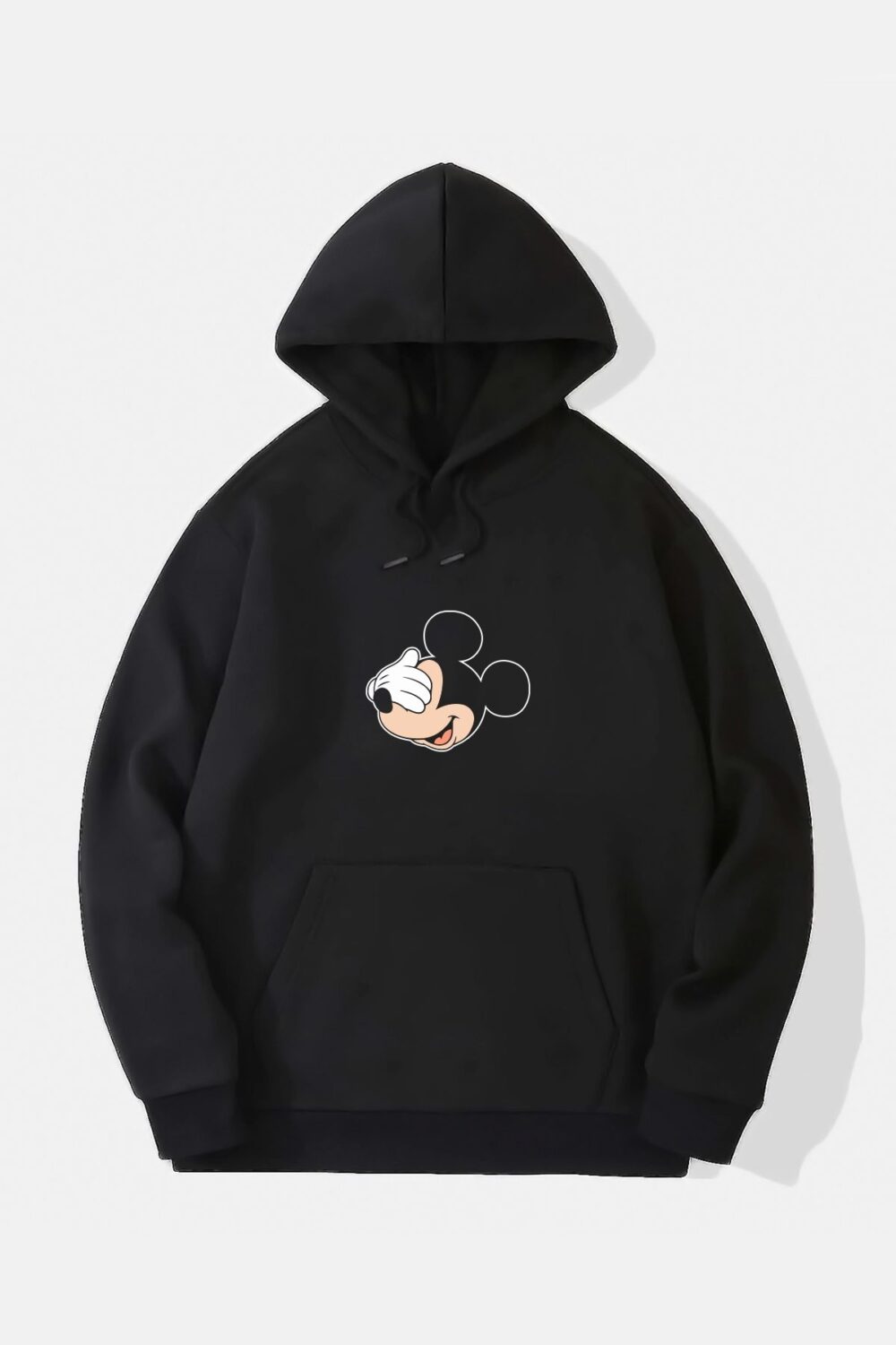 Utangaç Mickey Baskılı Siyah Kapüşonlu Sweatshirt Hoodie