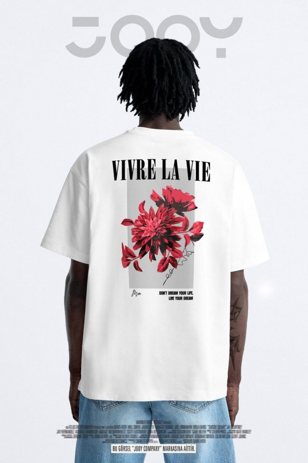 Vivre La Vie Baskılı Beyaz Oversize Tshirt