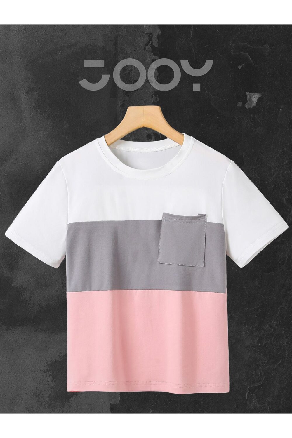 Yeni Sezon Beyaz Gri Pembe Şeritli Cepli Oversize Tshirt