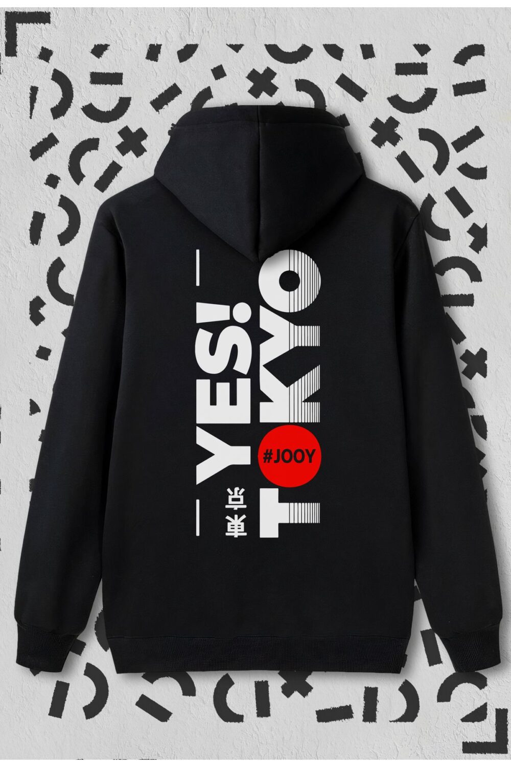 Yes Tokyo Baskılı Siyah Kapüşonlu Sweatshirt