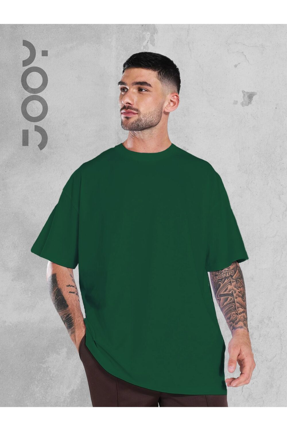 Yeşil Oversize Geniş Kalıp Düz Baskısız Basic Tshirt