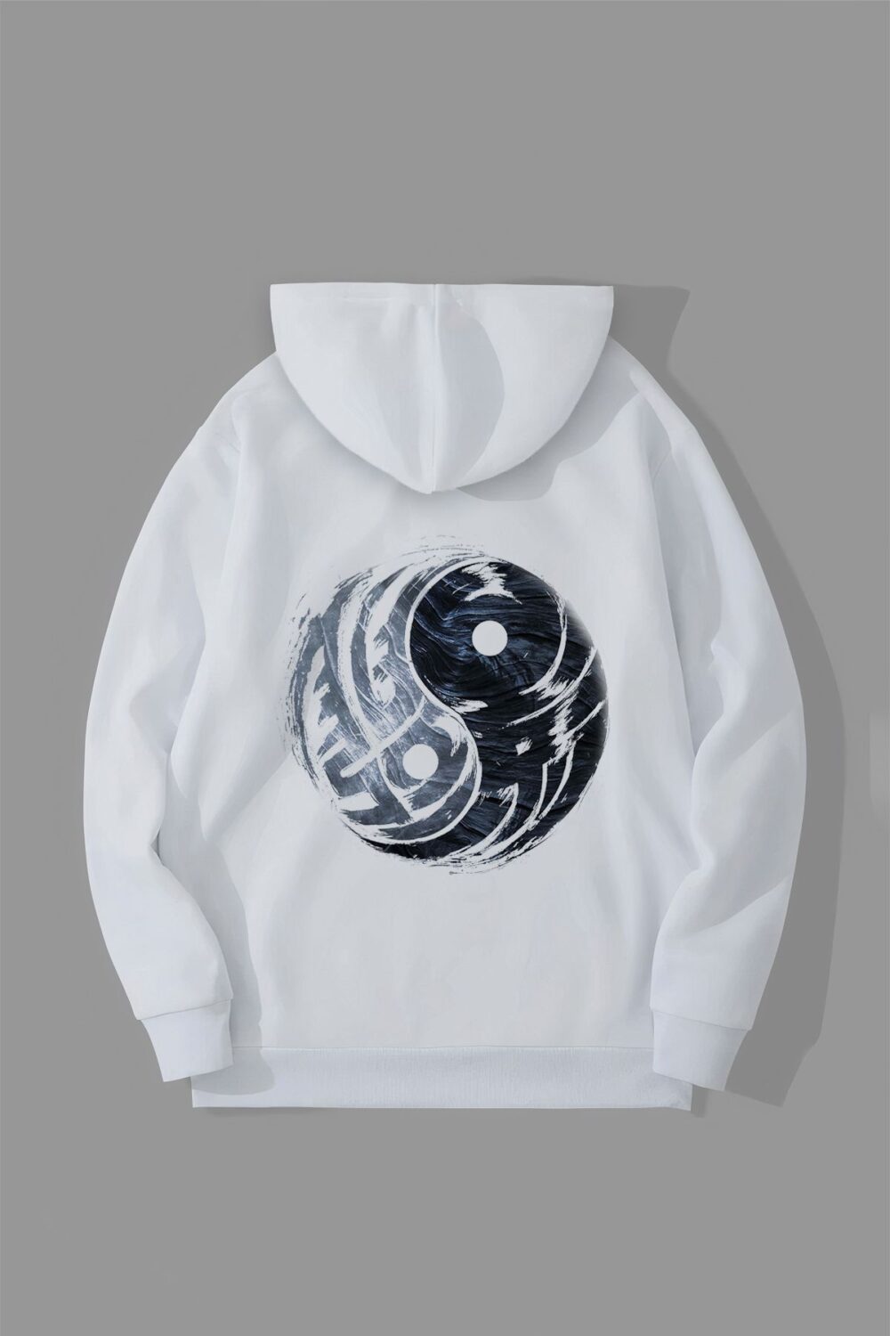 Yin Yang Tasarım Beyaz Kapüşonlu Sweatshirt